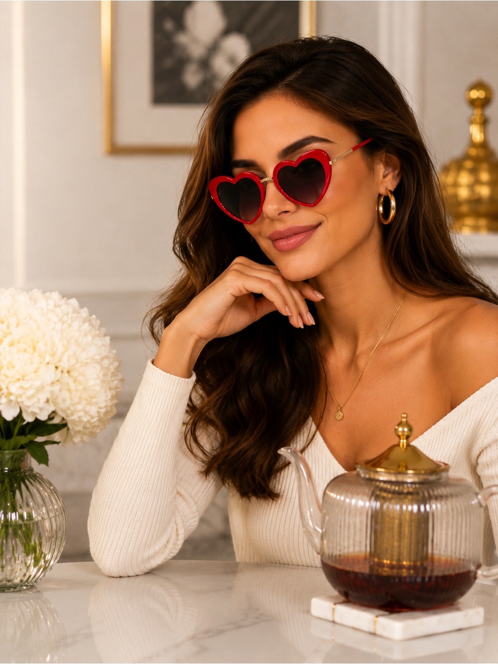 Women’s Red Heart-Shaped Sunglasses - Stylish Fashion Accessory